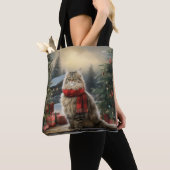 Siberische Kat in Sneeuw Kerstmis Tote Bag (Dichtbij)