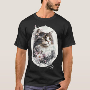 Siberische Kat Japanse Kersenbloesem Bloemige Wate T-shirt