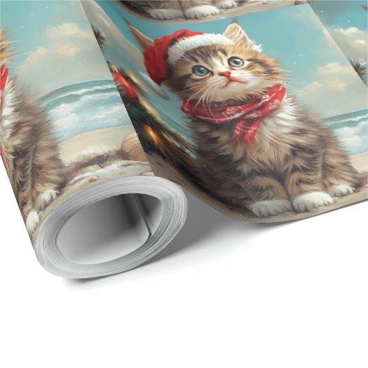 Siberische Kat Kerst Strand Cadeaupapier (Rol Hoek)