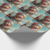 Siberische Kat Kerst  Strand Cadeaupapier (Hoek)