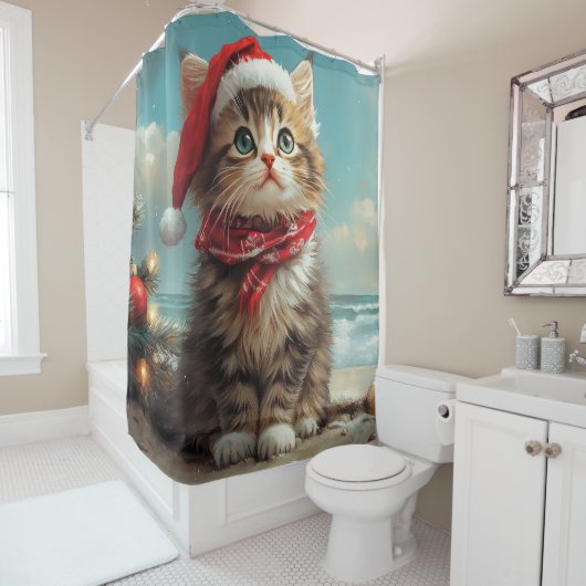 Siberische Kat Kerst  Strand Douchegordijn (In situ)