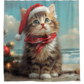 Siberische Kat Kerst  Strand Douchegordijn (Voorkant)