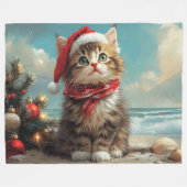 Siberische Kat Kerst Strand Fleece Deken (Voorkant (Horizontaal))