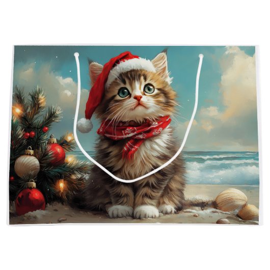 Siberische Kat Kerst  Strand Groot Cadeauzakje (Voorkant)