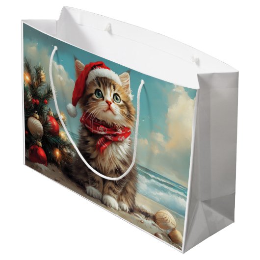 Siberische Kat Kerst  Strand Groot Cadeauzakje (Achterkant Gekanteld)
