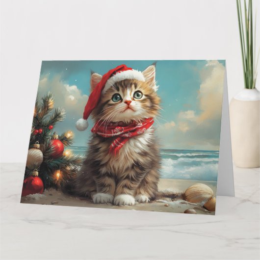 Siberische Kat Kerst  Strand Kaart (Voorkant)