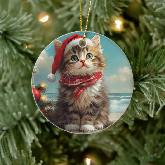 Siberische Kat Kerst  Strand Keramisch Ornament (Boom)