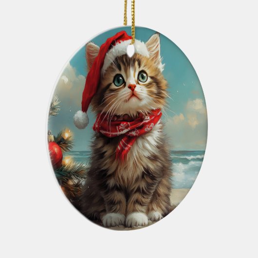 Siberische Kat Kerst  Strand Keramisch Ornament (Rechts)