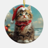 Siberische Kat Kerst  Strand Keramisch Ornament (Voorkant)