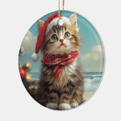 Siberische Kat Kerst  Strand Keramisch Ornament (Links)