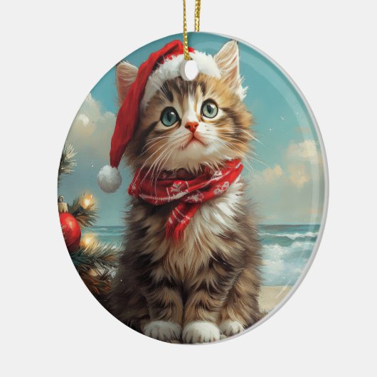 Siberische Kat Kerst  Strand Keramisch Ornament (Links)