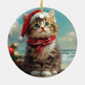 Siberische Kat Kerst  Strand Keramisch Ornament (Achterkant)