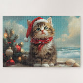 Siberische Kat Kerst  Strand Legpuzzel (Horizontaal)