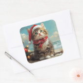Siberische Kat Kerst  Strand Vierkante Sticker (Envelop)