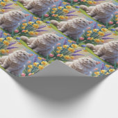 Siberische kat lente bloemen schilderen cadeaupapier (Hoek)