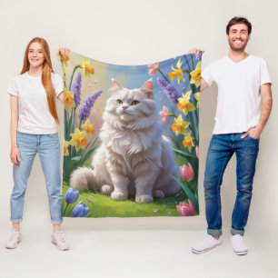 Siberische kat lente bloemen schilderen fleece deken