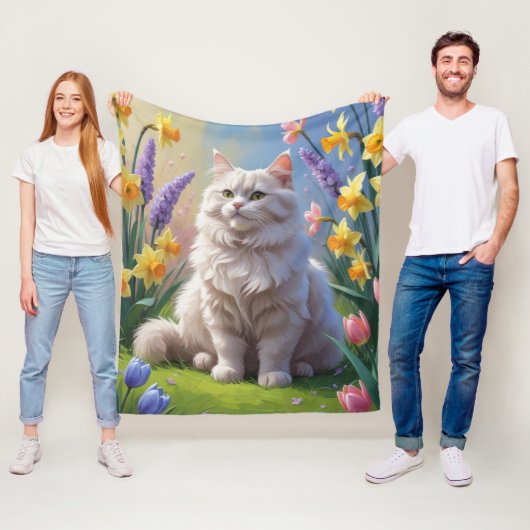 Siberische kat lente bloemen schilderen fleece deken (In situ)