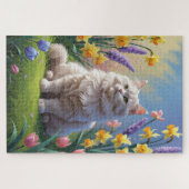 Siberische kat lente bloemen schilderen legpuzzel (Horizontaal)