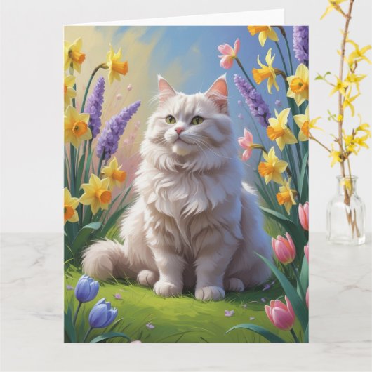 Siberische kat lente bloemen schilderij kaart (Gele Bloem)