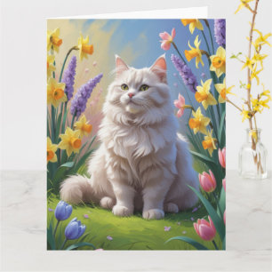 Siberische Kat Lentebloemen Schilderij Kaart