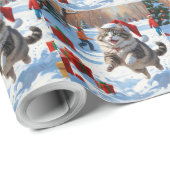 Siberische kat loopt in de sneeuw met kerst Pet Cadeaupapier (Rol Hoek)