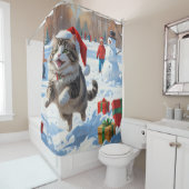 Siberische kat loopt in de sneeuw met kerst Pet Douchegordijn (In situ)