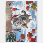 Siberische kat loopt in de sneeuw met kerst Pet Fleece Deken (Voorkant)