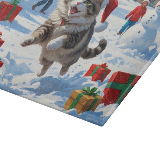 Siberische kat loopt in de sneeuw met kerst Pet Snijplank (Hoek)