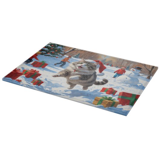 Siberische kat loopt in de sneeuw met kerst Pet Snijplank (Hoek)