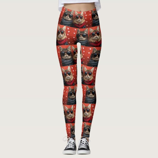 Siberische kat met hart Rozen Valentijnsdag Leggings (Voorkant)