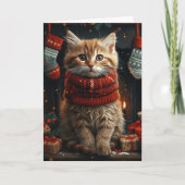 Siberische kat met kerstcadeaus open haard kaart (Voorkant)