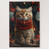 Siberische kat met kerstcadeaus open haard legpuzzel (Verticaal)