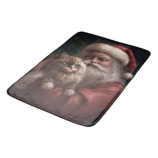 Siberische Kat Met Sinterklaas Feestelijke Kerstmi Badmat (Gekanteld)