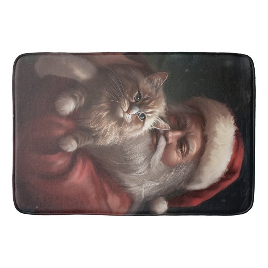 Siberische Kat Met Sinterklaas Feestelijke Kerstmi Badmat (Voorkant)