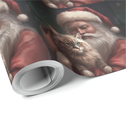 Siberische Kat Met Sinterklaas Feestelijke Kerstmi Cadeaupapier (Rol Hoek)