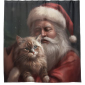 Siberische Kat Met Sinterklaas Feestelijke Kerstmi Douchegordijn (Voorkant)