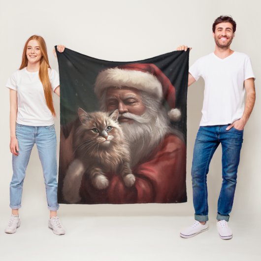 Siberische Kat Met Sinterklaas Feestelijke Kerstmi Fleece Deken (In situ)