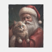 Siberische Kat Met Sinterklaas Feestelijke Kerstmi Fleece Deken (Voorkant)