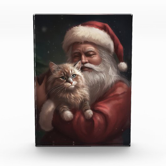 Siberische Kat Met Sinterklaas Feestelijke Kerstmi Fotoblokken (Voorkant)