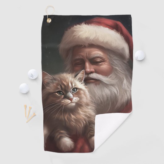 Siberische Kat Met Sinterklaas Feestelijke Kerstmi Golfhanddoek (Insitu)