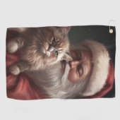 Siberische Kat Met Sinterklaas Feestelijke Kerstmi Golfhanddoek (Horizontaal)