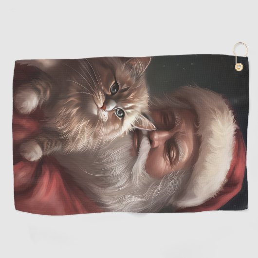 Siberische Kat Met Sinterklaas Feestelijke Kerstmi Golfhanddoek (Horizontaal)
