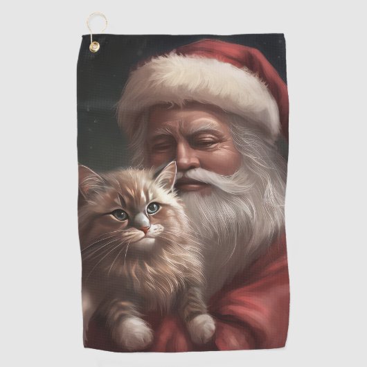 Siberische Kat Met Sinterklaas Feestelijke Kerstmi Golfhanddoek (Voorkant)
