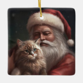 Siberische Kat Met Sinterklaas Feestelijke Kerstmi Keramisch Ornament (Voorkant)