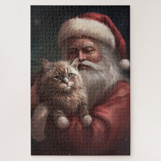 Siberische Kat Met Sinterklaas Feestelijke Kerstmi Legpuzzel (Verticaal)