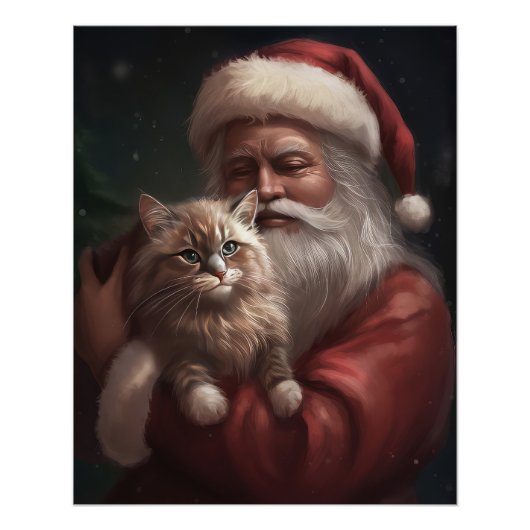 Siberische Kat Met Sinterklaas Feestelijke Kerstmi Perfect Poster (Voorkant)