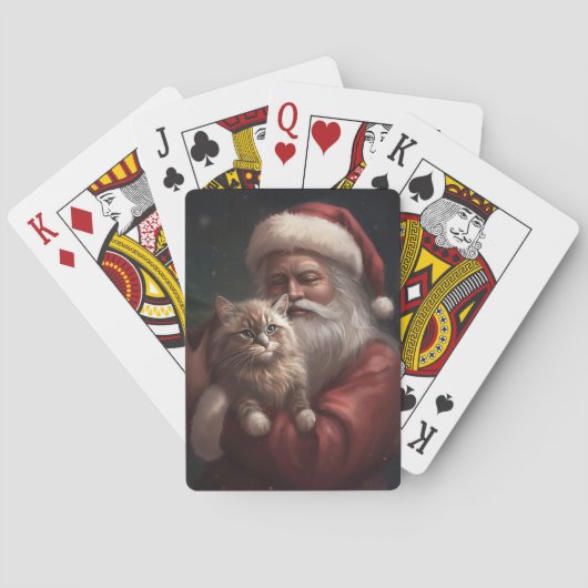 Siberische Kat Met Sinterklaas Feestelijke Kerstmi Pokerkaarten (Achterkant)