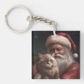 Siberische Kat Met Sinterklaas Feestelijke Kerstmi Sleutelhanger (Voorkant)
