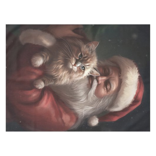 Siberische Kat Met Sinterklaas Feestelijke Kerstmi Tafelkleed (Voorkant (Horizontaal))