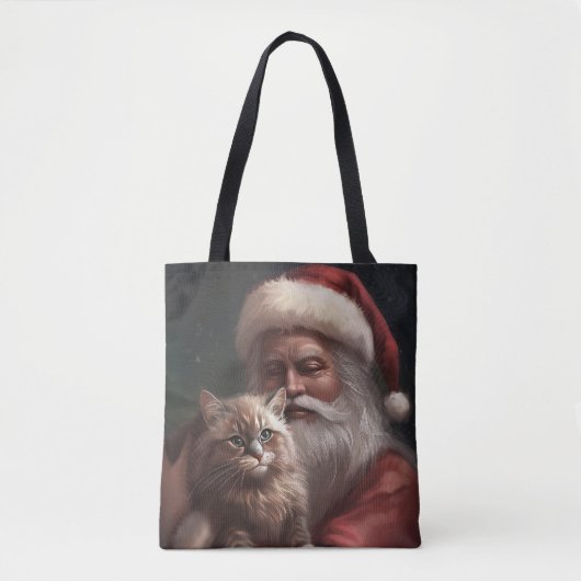 Siberische Kat Met Sinterklaas Feestelijke Kerstmi Tote Bag (Voorkant)
